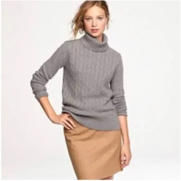 J Crew Angora & wool Cambridge Chunky Cable Knit Turtleneck Sweater Grey Large - Picture 1 of 9